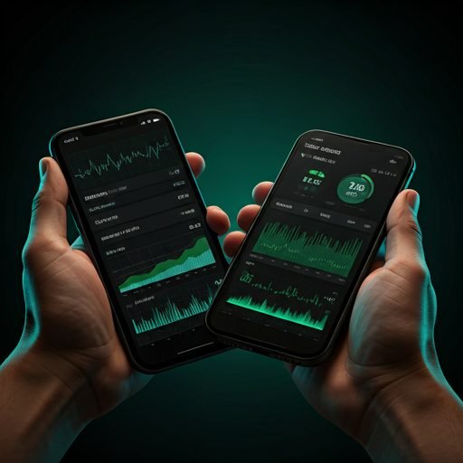 Celulares mostrando gráficos de evolução